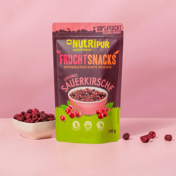 Hier ist ein Produktbild der gefriergetrockneten Sauerkirschen von NutriPur