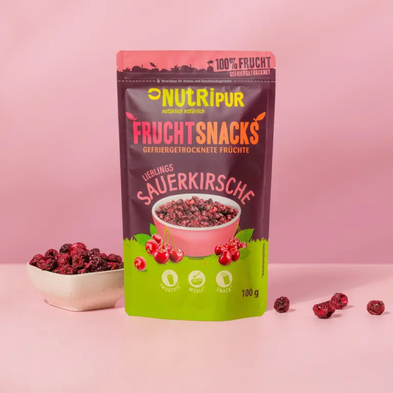 Hier ist ein Produktbild der gefriergetrockneten Sauerkirschen von NutriPur