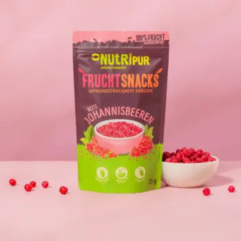 Hier ist ein Produktbild der gefriergetrockneten roten Johannisbeeren von NutriPur