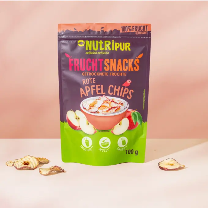 Hier ist ein Produktbild der getrockneten Apfelchips von Nutripur