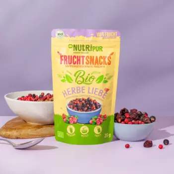 Hier ist ein Produktbild des gefriergetrockneten Bio-Fruchtmix Herbe Liebe von NutriPur