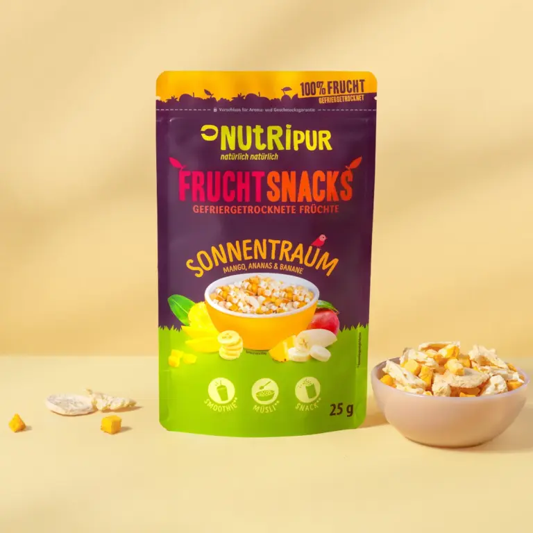 Hier ist ein Produktbild des gefriergetrockneten Fruchtmix "Sonnentraum" von Nutripur