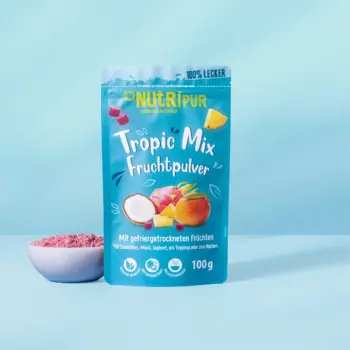 Hier ist ein Produktbild des gefriergetrockneten Fruchtpulvers Tropic-Mix von Nutripur