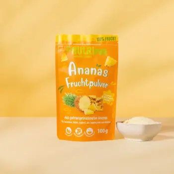 Hier ist ein Produktbild des gefriergetrockneten Fruchtpulvers Ananas von Nutripur