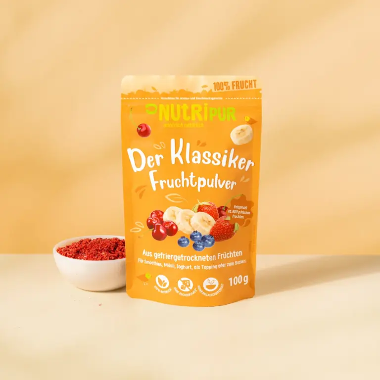 Hier ist ein Produktbild des gefriergetrockneten Fruchtpulvers Klassiker von Nutripur