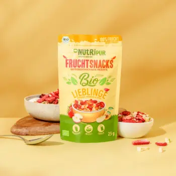 Hier ist ein Produktbild des gefriergetrockneten Bio-Lieblinge Fruchtmix von NutriPur