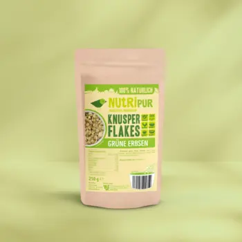 Hier ist ein Produktbild der grünen Erbsen-Knusperflakes von Nutripur