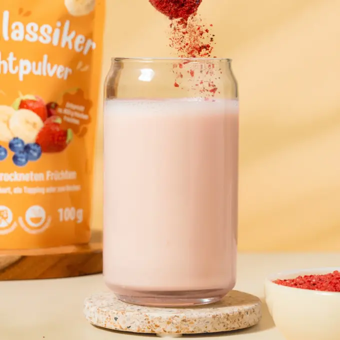 Bild zeigt gefriergetrocknetes Klassikerpulver als Shake