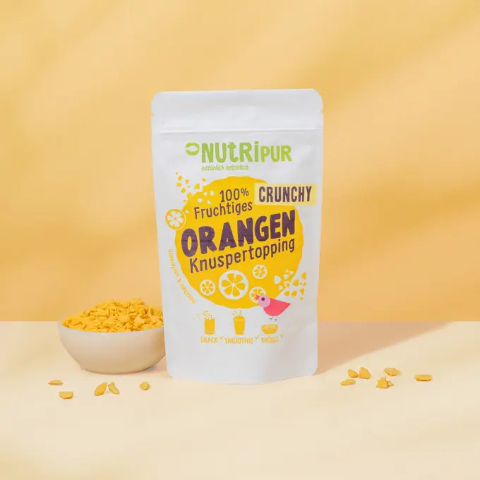Hier ist ein Produktbild des Orangen Knuspertoppings von Nutripur