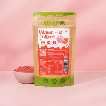 Hier ist ein Produktbild des NutriPur-Eispulvers für Vitamin-Eis Erdbeere