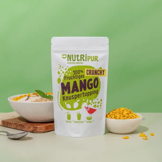 Bild zeigt Crunchy Mango Topping in Schalen liegend