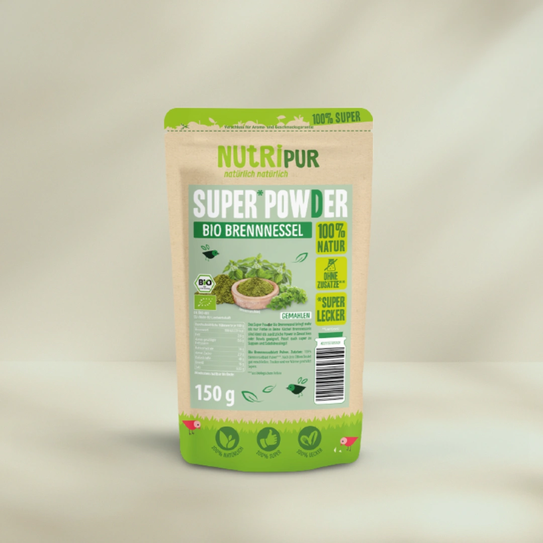 Hier ist ein Produktbild vom SuperPowder Bio Brennnessel-Pulver von NutriPur