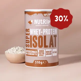 Hier ist ein Produktbild des Super Isolat Whey Proteinpulvers Kaffee- 30% Rabatt