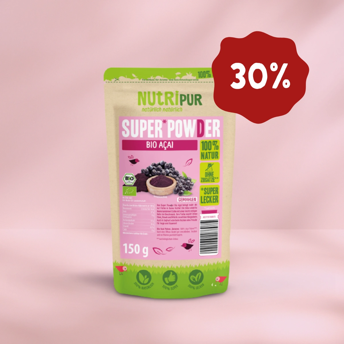 Hier ist ein Produktbild vom SuperSpice Bio-Acerola von NutriPur. Jetzt 30 Prozent Rabatt