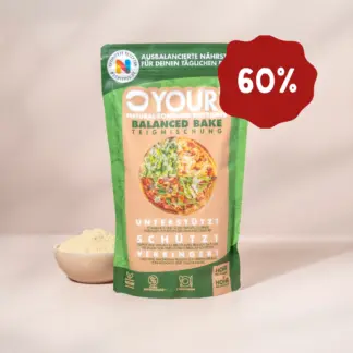 Hier ist ein Produktbild der nährstoffoptimierten Your 3 Teigmischung. Jetzt 60 Prozent Rabatt