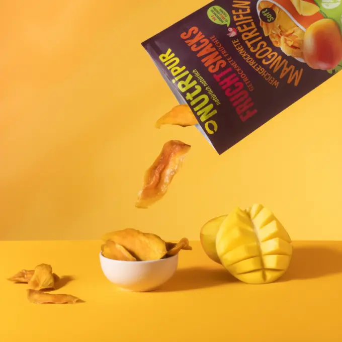 Detailbild der Verpackung der weichgetrockneten Mangostreifen