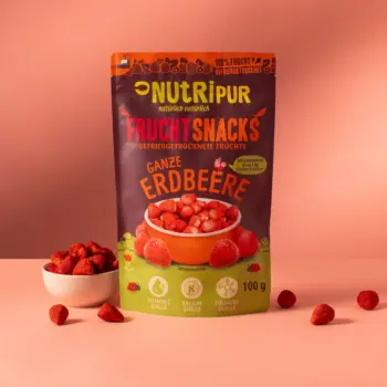 Produktbild der gefriergetrockneten ganzen Erdbeeren von NutriPur